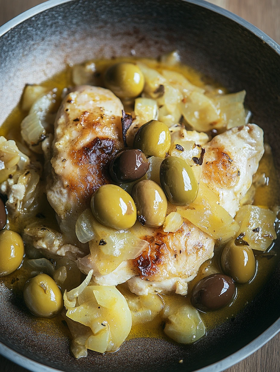 Chicken Yassa with mustard and olives, African dish