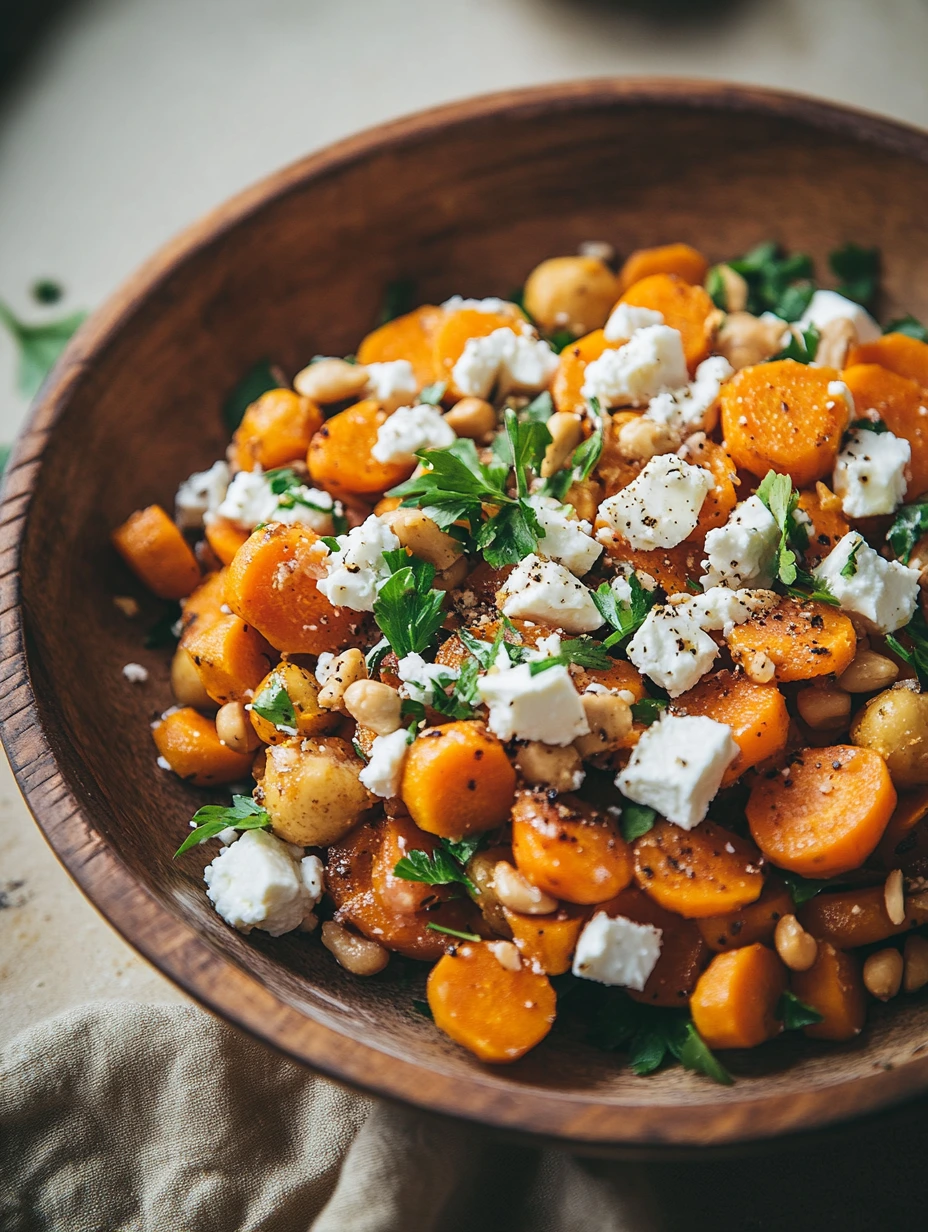 Carrot and chickpea salad with feta, healthy dish