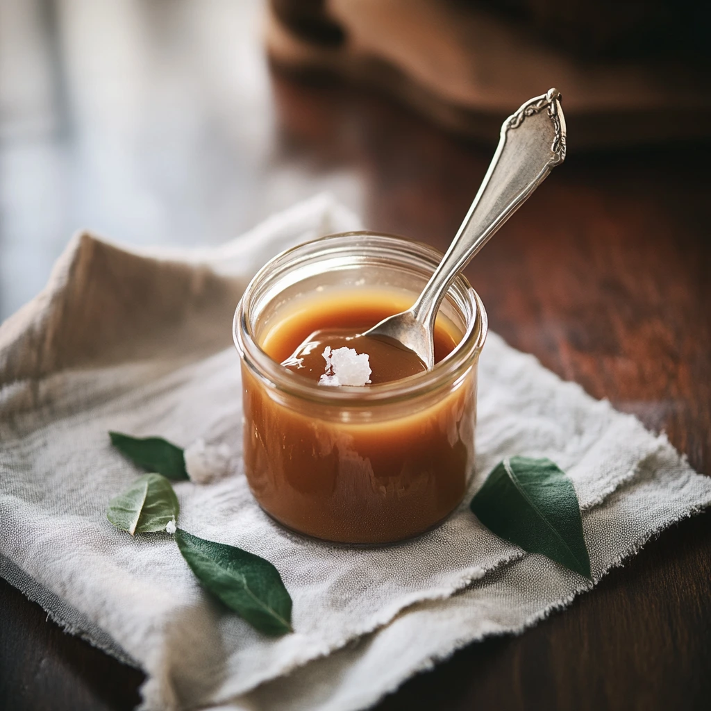 Homemade salted caramel in a jar