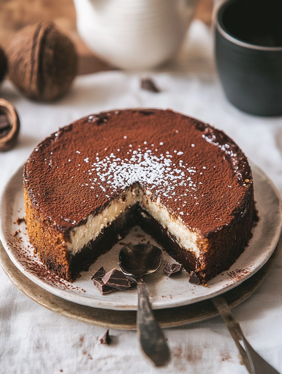 Soft chocolate and coconut cake, delicious dessert