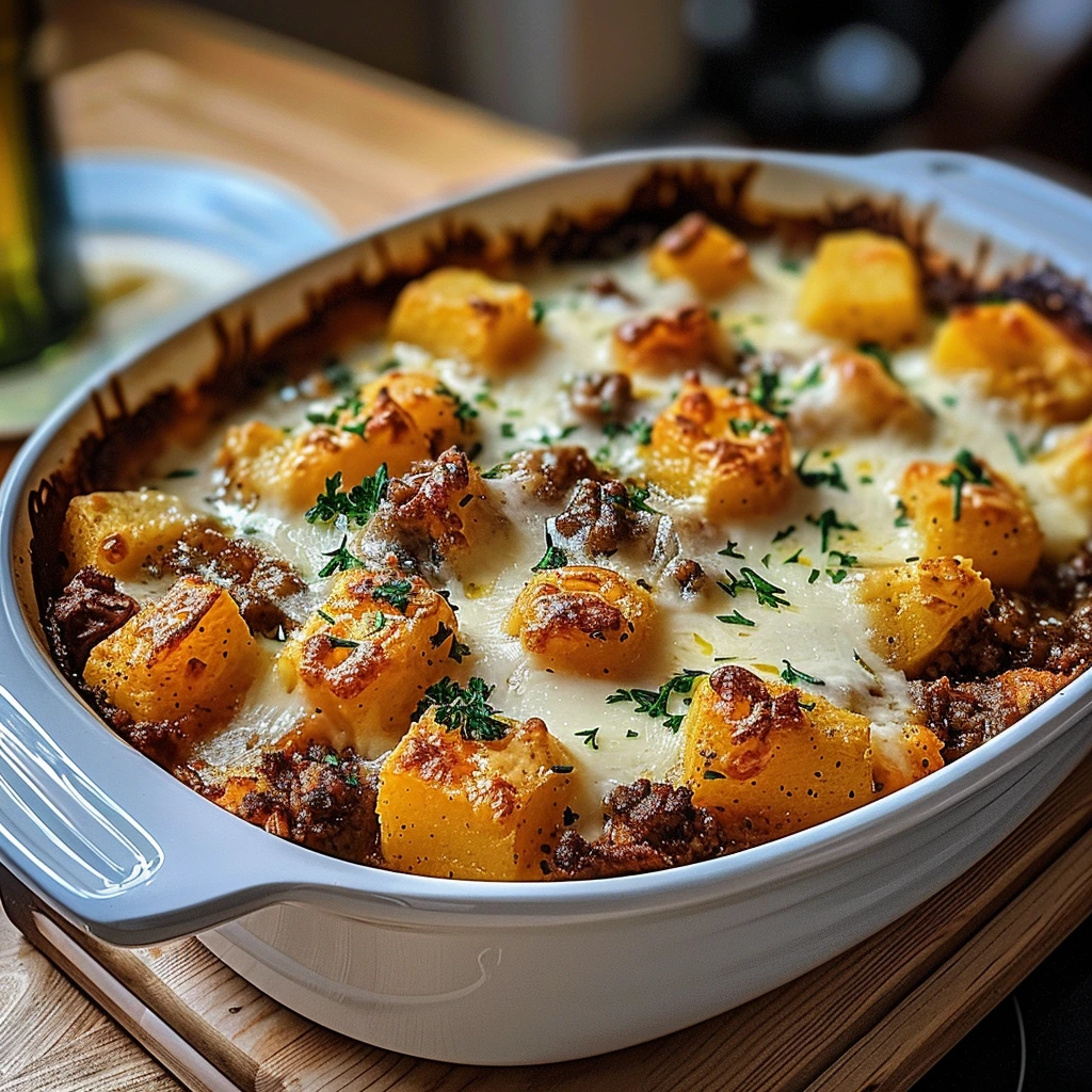 Hearty sweet potato and beef casserole