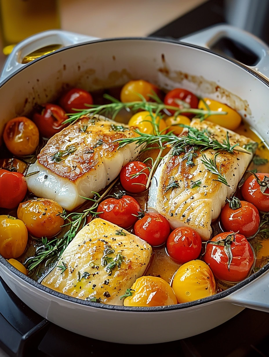 Roasted cod with cherry tomatoes