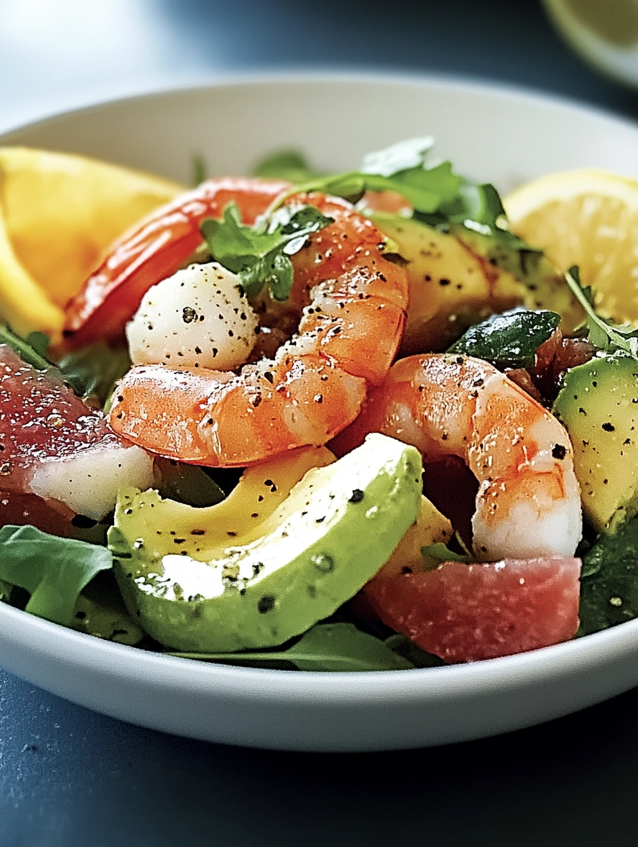 Avocado salad with grapefruit and shrimp