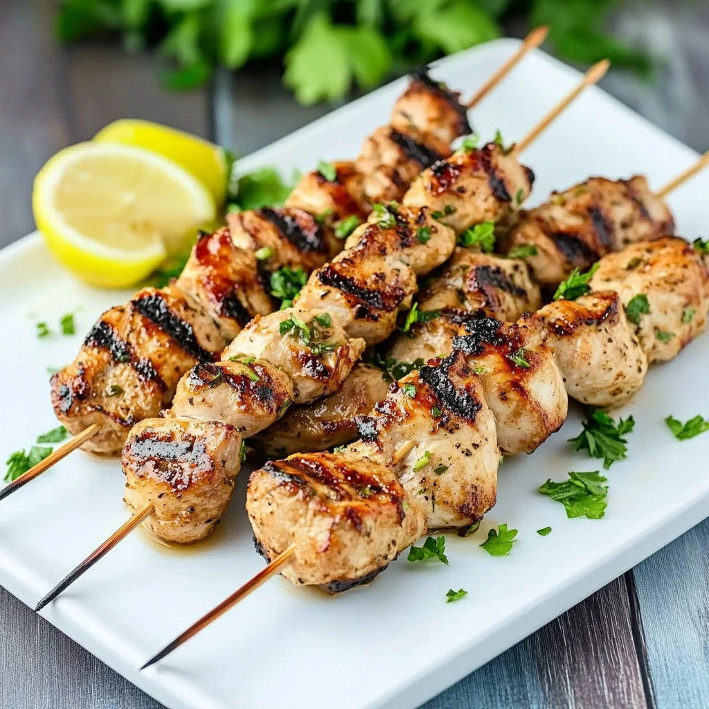 Chicken skewers with garlic and parmesan