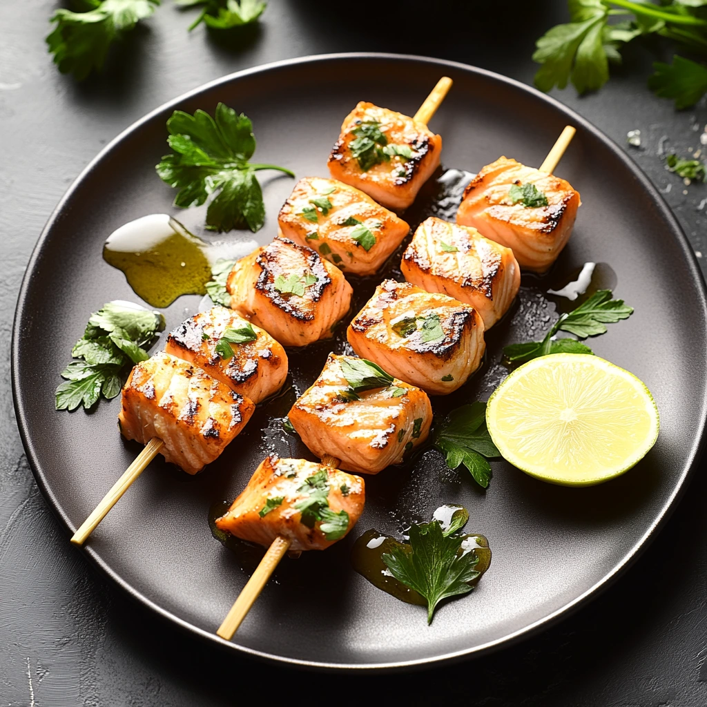 Grilled salmon skewers
