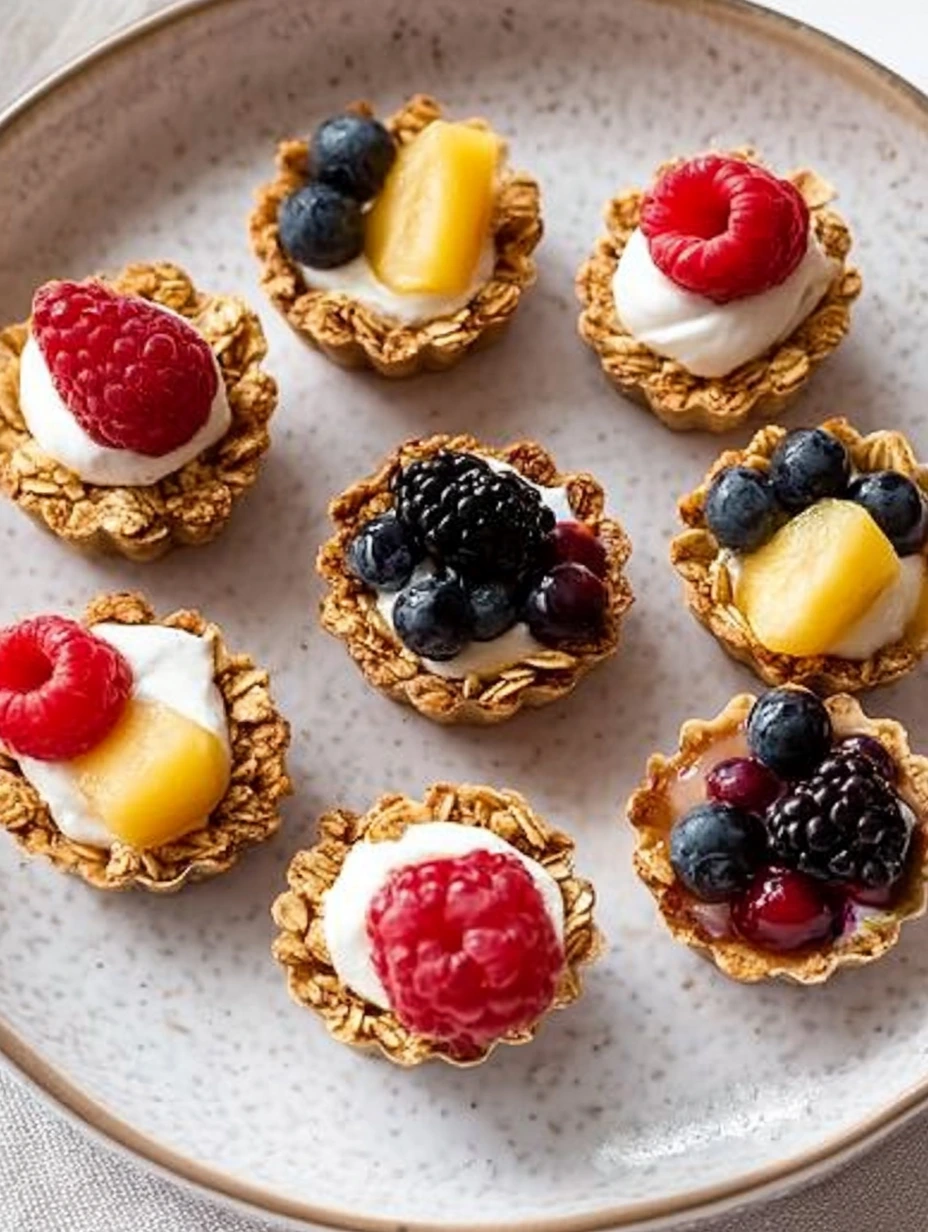 Healthy granola, yogurt and fruit tarts