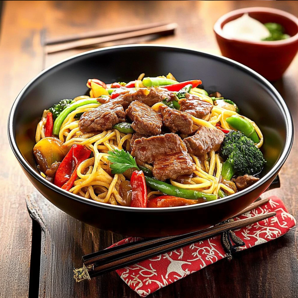 Chinese beef noodles with vegetables