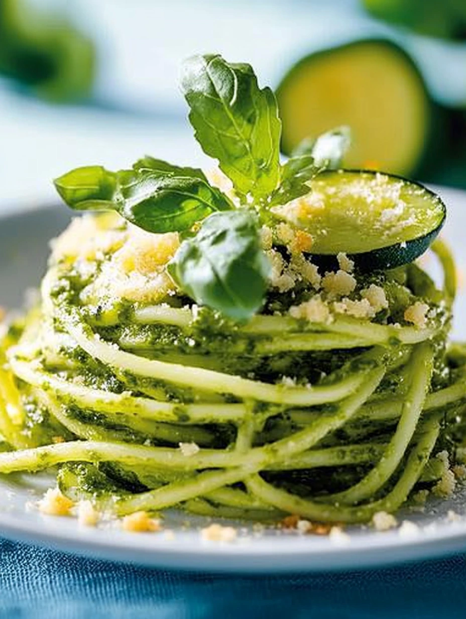 Pesto spaghetti with zucchini