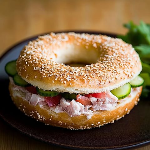 Tuna bagel with garlic cream cheese
